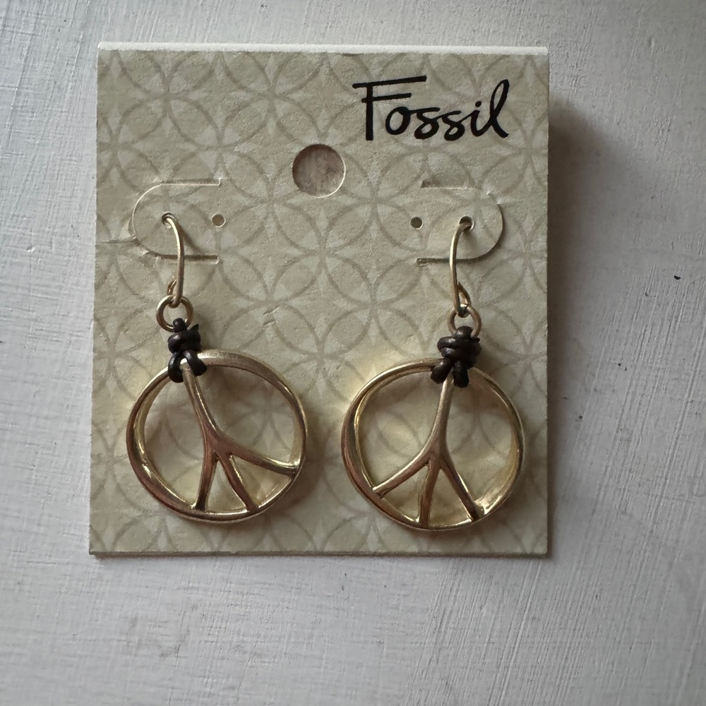 COPY - Fossil Gold Peace Sign Earrings NWT